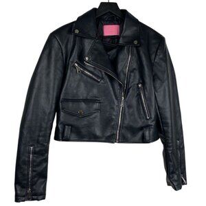 Azalea Wang Black Faux Patent Leather Collared Biker Short Grunge Jacket Size L